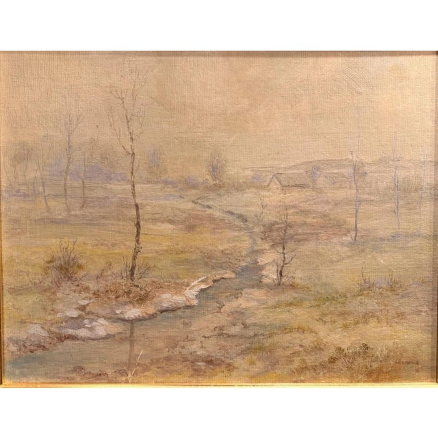 Michael Moering, Winter Landscape with Stream and Village, Oil Painting on Canvas For Sale - Image 13 of 13