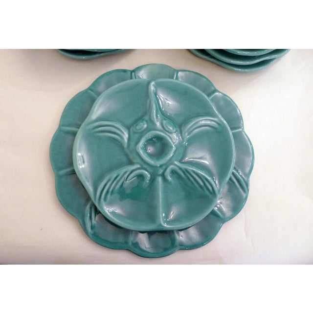 Mid-century Fish Oyster Service, comprising 12 plates (26 cm diameter) and a large serving platter (36 cm diameter), with...