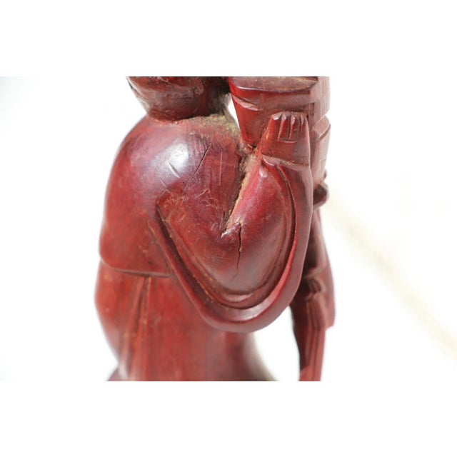 1950s Carved Wood Chinese Woman Figurine For Sale - Image 10 of 13