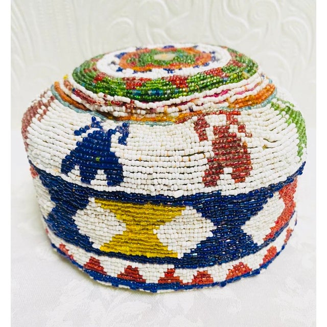 Tribal 1940s Vintage Hand Made Beaded Pashtun Afghanistan Hat For Sale - Image 3 of 12