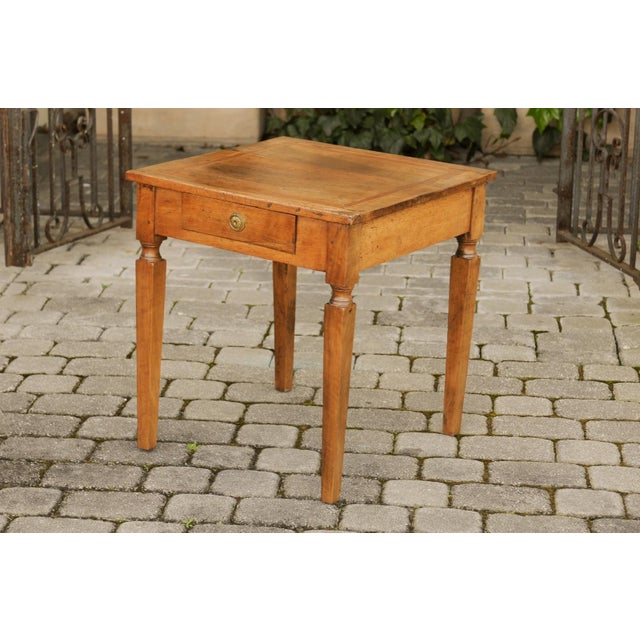 Neoclassical Italian 1820s Neoclassical Walnut Side Table with Large Banding and Tapered Legs For Sale - Image 3 of 12