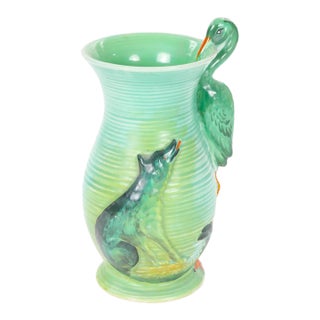 Mid-20th Century Burleigh Ware England Green Ceramic Heron Pitcher For Sale