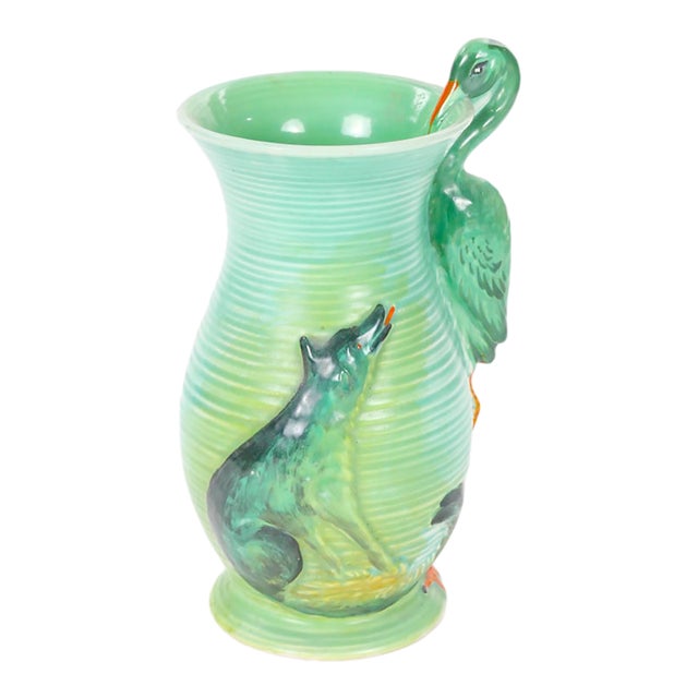 Mid-20th Century Burleigh Ware England Green Ceramic Heron Pitcher For Sale