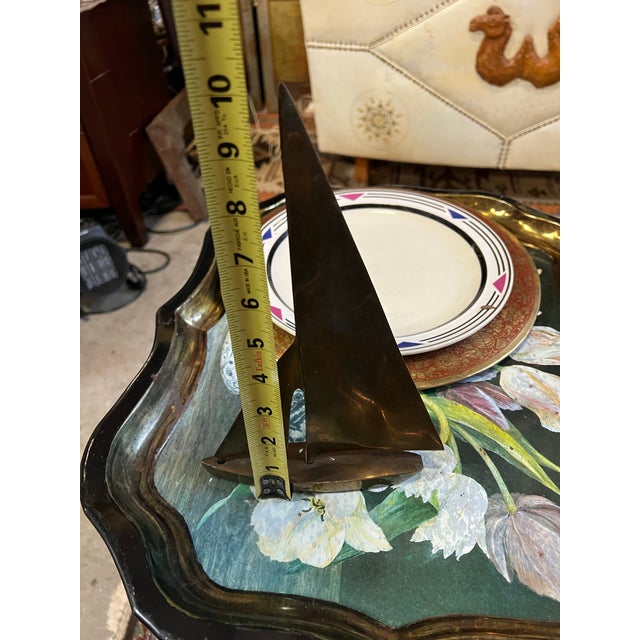Metal Vintage Brass Sailboat Sculpture For Sale - Image 7 of 7