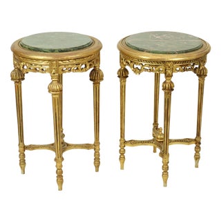 Antique Empire French Side Tables Plant Tables in Marble, 1890s, Set of 2 For Sale