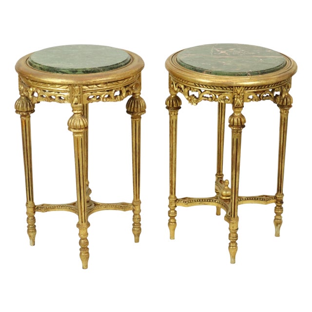 Antique Empire French Side Tables Plant Tables in Marble, 1890s, Set of 2 For Sale