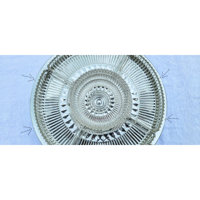 Mid Century Kromex Pressed Glass on Pedastal Relish Entertainment Set For Sale - Image 6 of 12