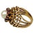 Gold 18k Yellow Gold Domed Basket-Weave Pearl and Ruby Cocktail Ring For Sale - Image 8 of 12