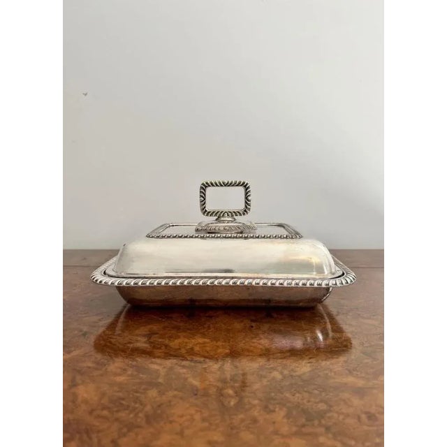 Antique Edwardian quality silver plated rectangle entrée dish having a quality rectangle silver plated entrée dish with...