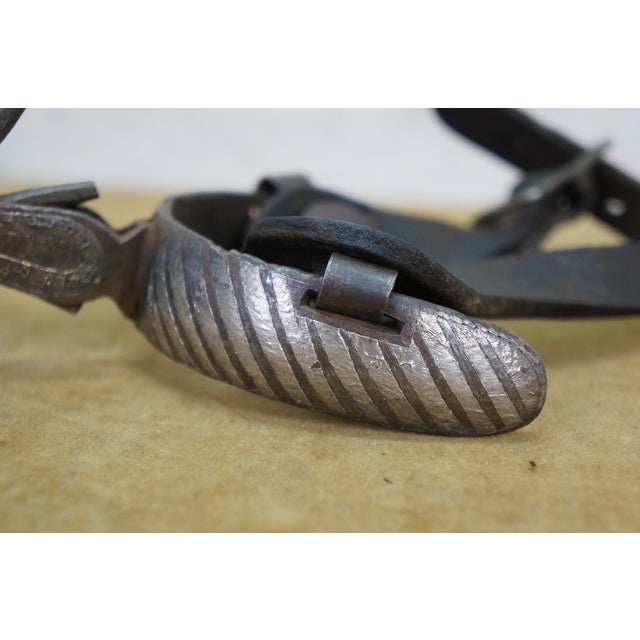 Antique Southwestern Mexican Spanish Cowboy Iron Copper Inlay Horse Spurs For Sale - Image 16 of 16