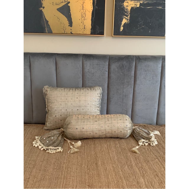 Textile Silk & Embroidered Decorative Bed Pillows from Luxe Bedding Set - a Pair For Sale - Image 7 of 12