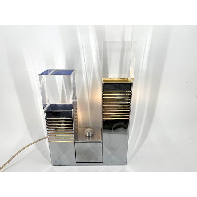 Vintage Chrome and Acrylic Glass Table Lamp attributed to Gaetano Missaglia, 1970s For Sale - Image 11 of 13