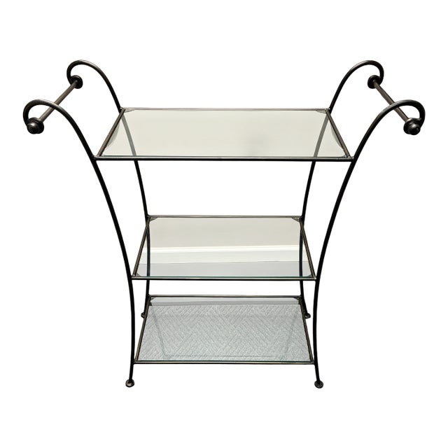Vintage Wrought Iron and Glass Three Tier Bar Stand For Sale