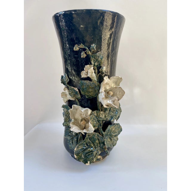 Grand Monumental French Barbotine Faience Floral Floor Vase For Sale - Image 4 of 10