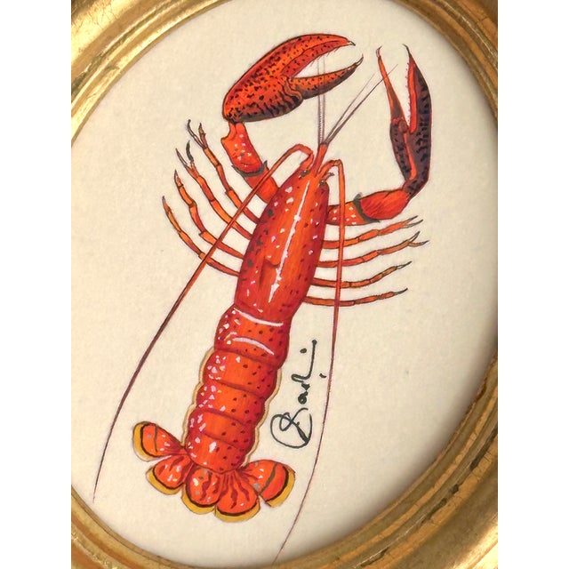 Coastal Original Hand-Painted Lobster Painting, Framed in a Vintage Frame For Sale - Image 3 of 3