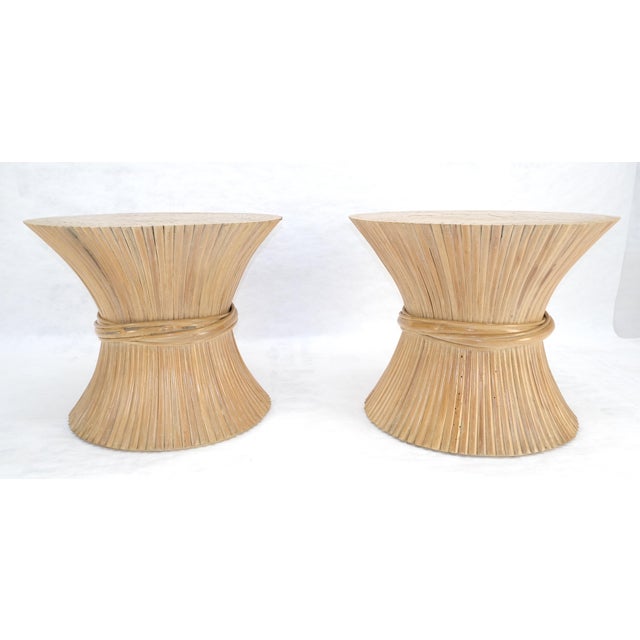 Pair of Sheaf of Wheat 26" Round Side End Table Stands Pedestals MINT For Sale - Image 12 of 17