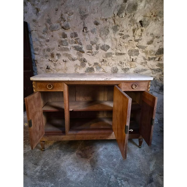 Brown Antique Louis XVI Burr and Elm Cabinet with Marble Top, 1890s For Sale - Image 8 of 18