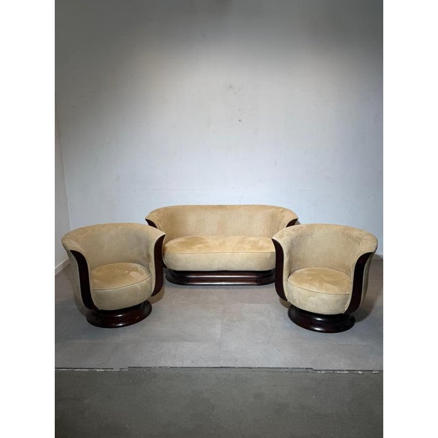 Textile Art Deco Tulip 2-Seater Sofa and Club Chair from Hotel Le Malandre, Set of 2 For Sale - Image 7 of 11