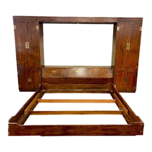 1980s Henredon King Size Headboard With 2 Armoires Bridge Rails 2 Mirrors