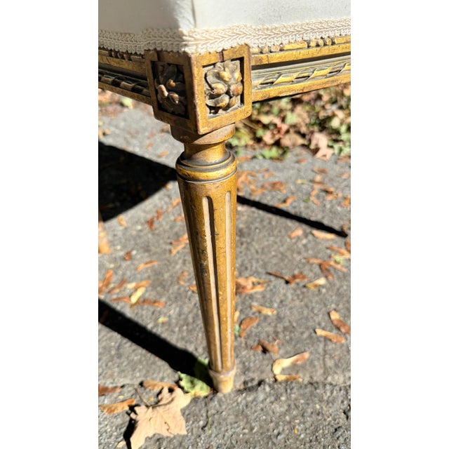 Pair of Mid-20th Century Louis XVI Style Giltwood Side Chairs With Cream Linen Upholstery For Sale - Image 10 of 16