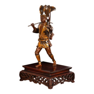 Fine Japanese Meiji Period Bronze Sculpture Okimono of Fire Watchman For Sale