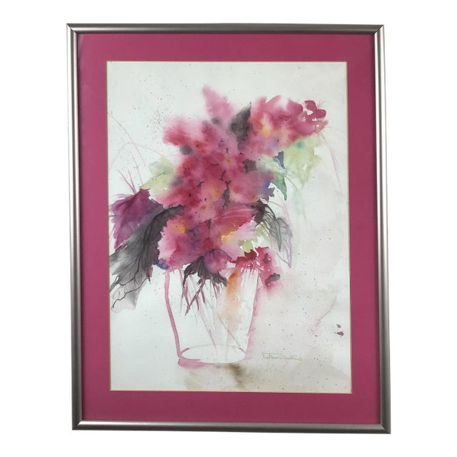 Modern Abstract Artisanal Framed Watercolor Painting For Sale