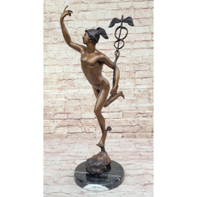 Traditional Hand Made Giambologna Flying Mercury Bronze Sculpture by lost wax method For Sale - Image 3 of 10