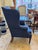 Mid-Century Modern 1800s Antique Wingback Blue Linen Chair For Sale - Image 3 of 6