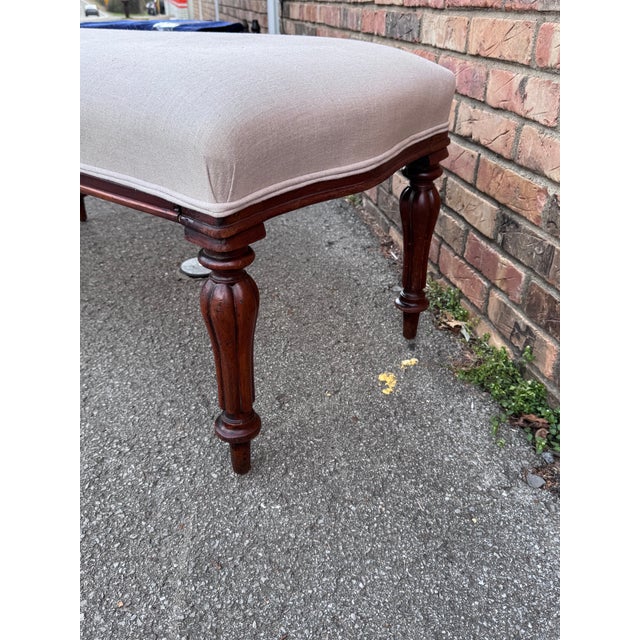 Brown Newly Upholstered English Bench For Sale - Image 8 of 9