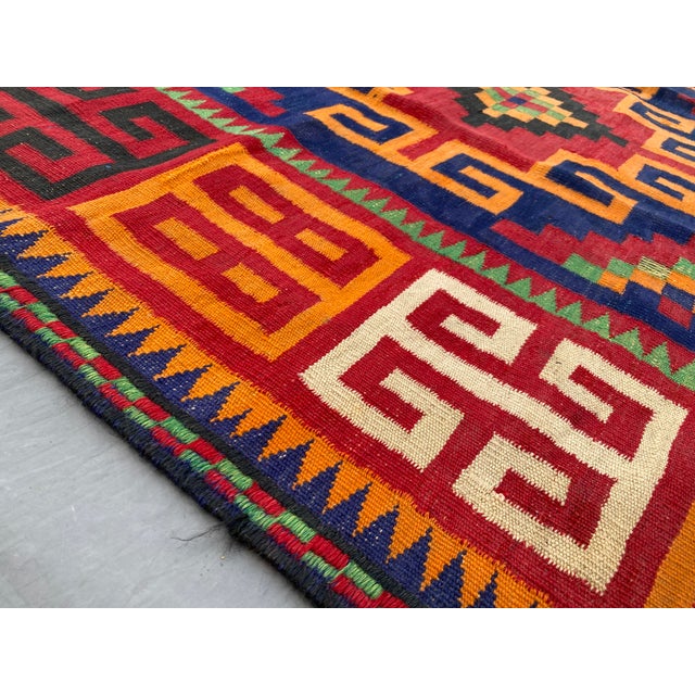 Maimana Kilim Area Rug, Handwoven Wool, 7x10, Indigo & Orange For Sale - Image 10 of 12