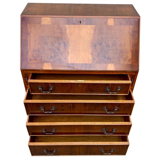 Vintage English Walnut Secretaire, 1930s For Sale - Image 3 of 9
