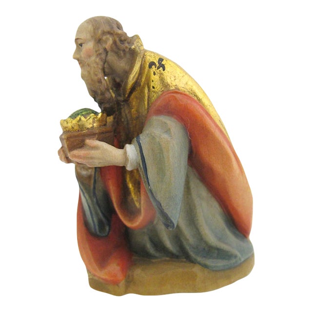 Anri Italy Ulrich Bernardi Wiseman King Melchior Gilt Wood Nativity Figurine For Sale