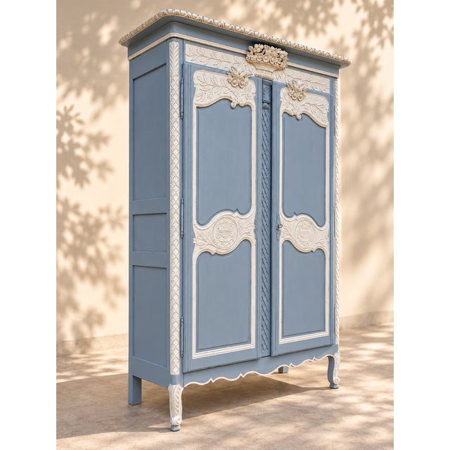 Norman Bluish-Grey Wardrobe with Carved Decoration, 1810 For Sale - Image 3 of 6