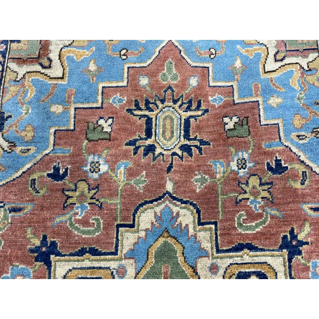 2000 - 2009 Terracotta Persian Style Heriz Wool Rug With Blue Accents, 3'11" X 6'3" For Sale - Image 5 of 14