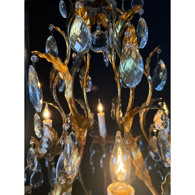 Vintage Italian Gilt Tole Mid-Century Modern Chandlier For Sale - Image 12 of 15