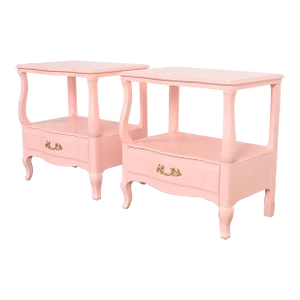 John Widdicomb French Provincial Louis XV Pink Lacquered Nightstands, Newly Refinished