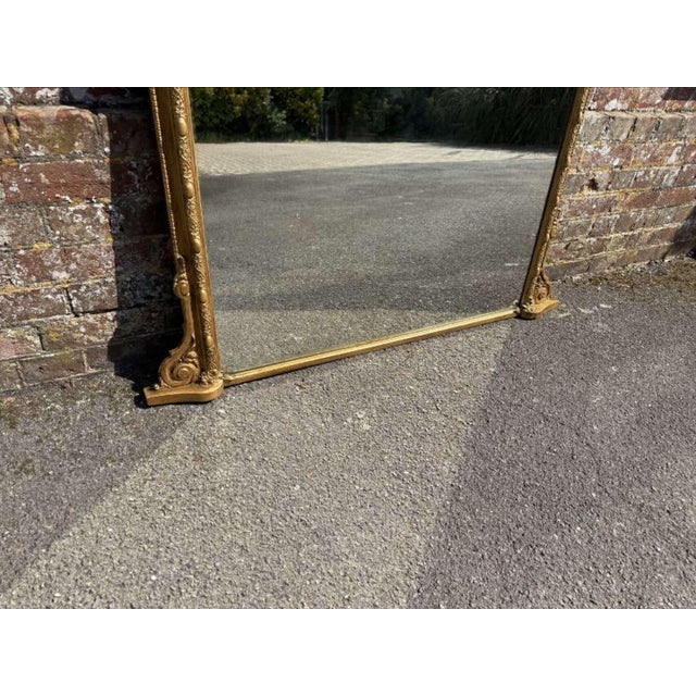 Large Antique 19th Century English Arched-Top Gilt Overmantle Mirror For Sale - Image 4 of 8