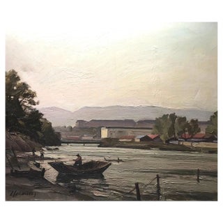Louis Henri Salzmann, The Banks of the Arve, Oil on Canvas, 1961 For Sale