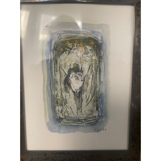 1940s Rare 1945 Met Museum v-J Day Commemorative Sterling Silver Frame by Black, Starr & Gorham With Original 1947 Signed Mixed-Media Painting For Sale - Image 5 of 11