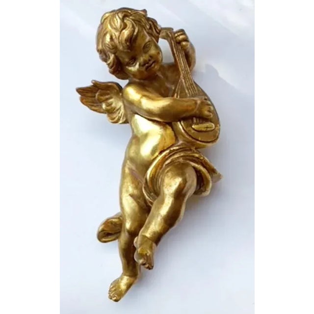 Sculpture Materials Circa 1720 Large Gold Leaf Italian Musical Putti- a Pair For Sale - Image 7 of 10