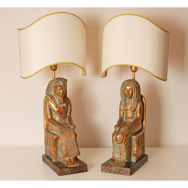 Italian Ceramic lamps figural table lamps King Tut and Cleopatra Style: Mid Century, Hollywood Regency, Egyptian, Vintage,...