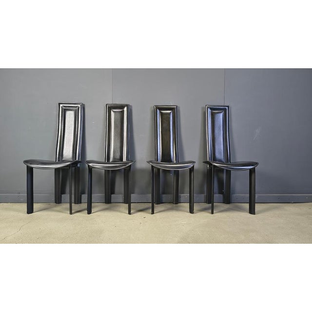 Vintage Black Leather Dining Chairs, 1980s, Set of 4 For Sale - Image 14 of 17