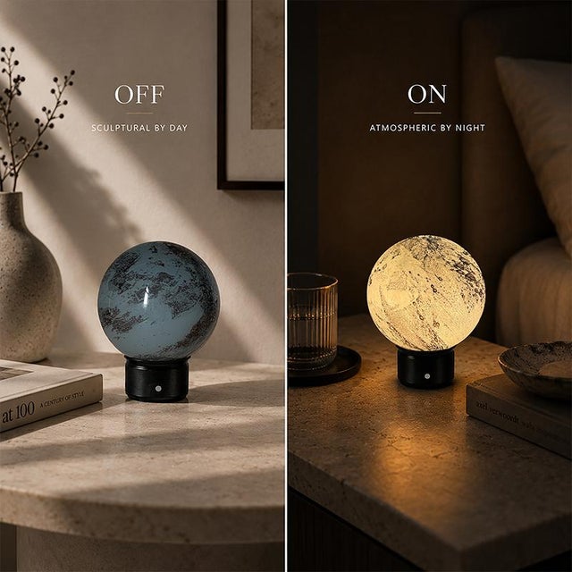 Metal Aloadecor Smoky Grey Hand-Blown Art Glass Globe Table Lamp Cordless Rechargeable Decorative Bedside Lamp With Dimmable Led For Sale - Image 7 of 11