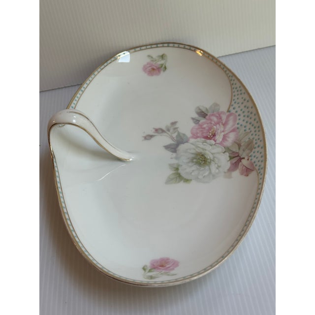 Antique Sign Pt Bavaria Germany Tirschenreuth Floral Hand Painted Serving Dish With Handle For Sale - Image 13 of 14