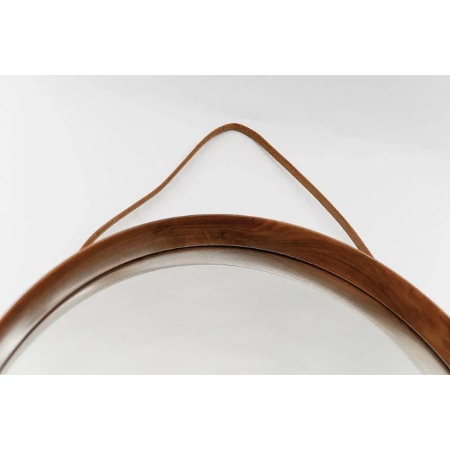 Round Wall Mirror in Teak and Leather, Sweden, 1960s For Sale - Image 4 of 8