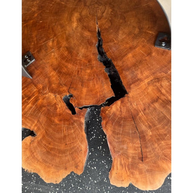 Live-Edge Burlwood Cocktail Table, Signed Eb (Attributed to Eben Blaney Studio) With Sculptural Blackened Steel Pedestal Base For Sale - Image 9 of 11