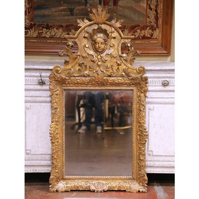 18th Century French Regence Carved Giltwood Wall Mirror With Cherub Crest For Sale In Dallas - Image 6 of 11