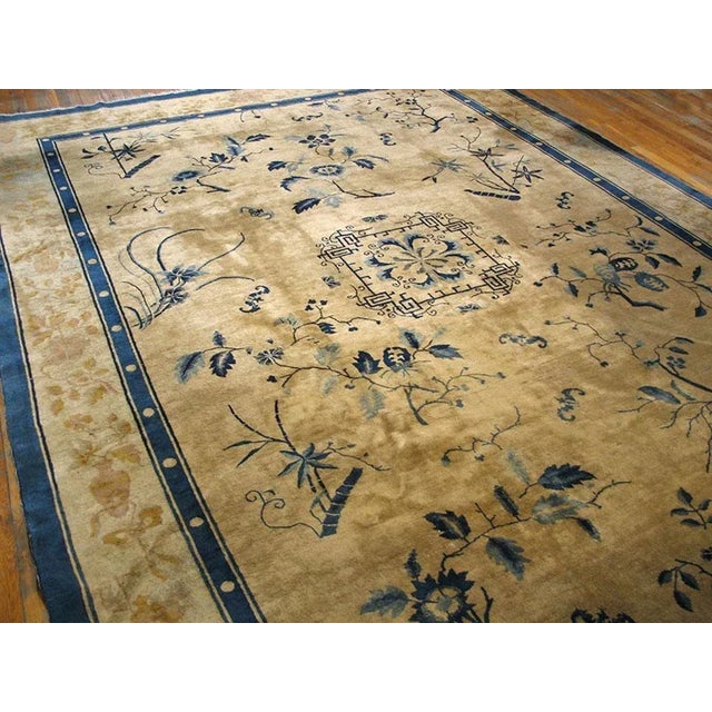 Art Deco Beautiful Floral Design and Sand Background Color Antique Chinese Art Deco Rug For Sale - Image 3 of 7