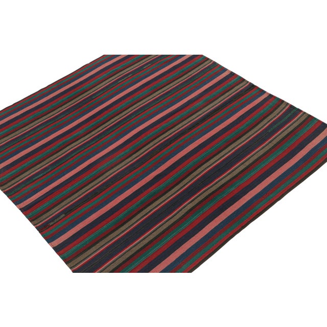 Rug & Kilim 1950s Vintage Bidjar Persian Square Kilim With Multicolor Stripes, From Rug & Kilim For Sale - Image 4 of 8