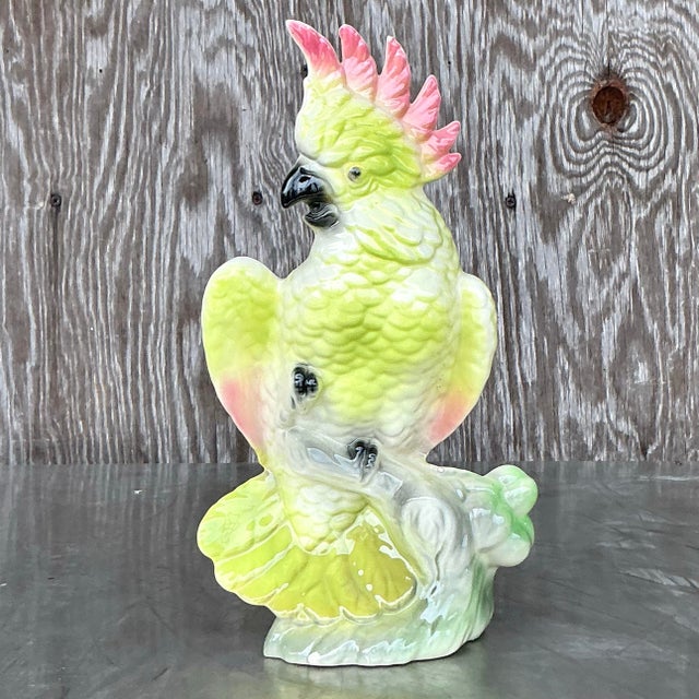 Yellow Vintage Mid-Century Modern Glazed Ceramic Cockatoo Vase For Sale - Image 8 of 11